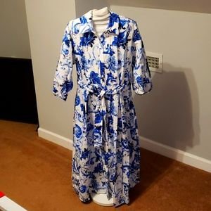 ⚡Sale: Zara Cotton Floral White/Blue Dress Size M